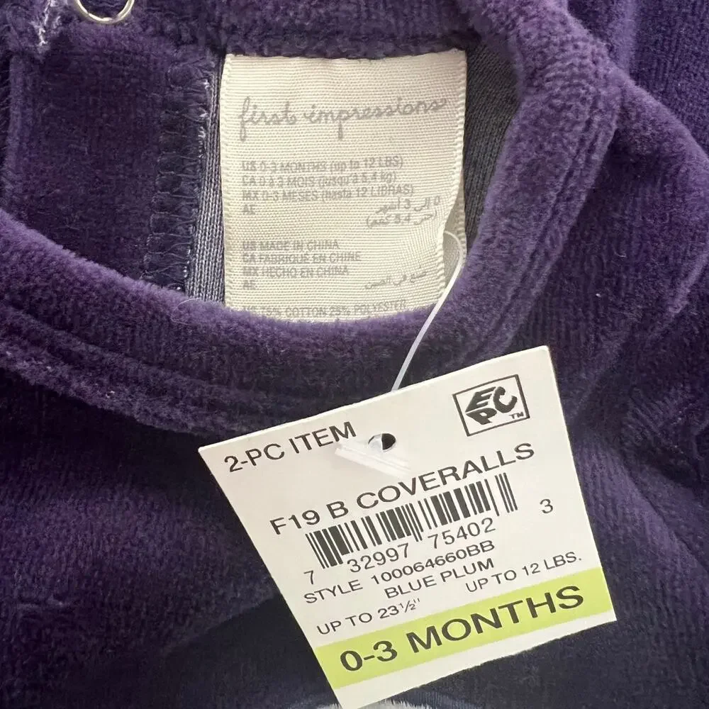 First Impressions Penguin Coverall One Piece With Hat purple gray baby costume